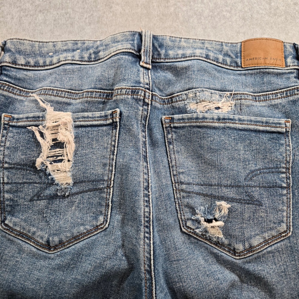 American Eagle Super Stretch Distressed Skinny Jeans Blue Size 8 Regular - Picture 9 of 9